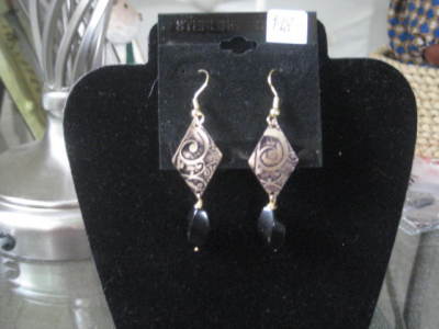 Brass Earrings w/Black Onyx Beads